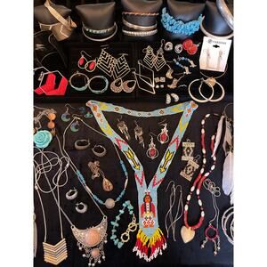 Huge 47pc VTG Estate Southwestern Turquoise Silver Necklace Earring Lot Bundle